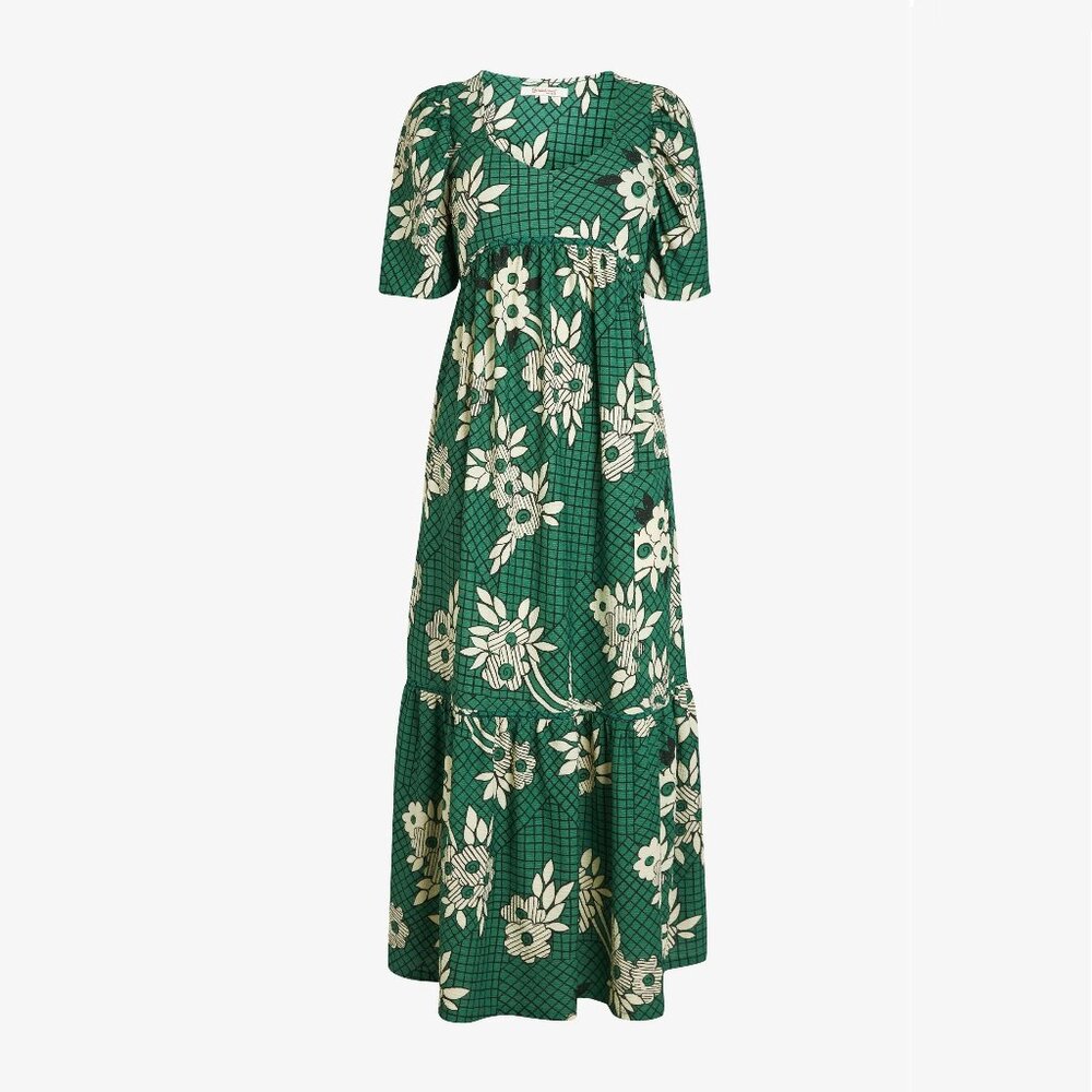 Celia Birtwell Green Floral Empire Waisted Maxi Dress Stretch Pockets